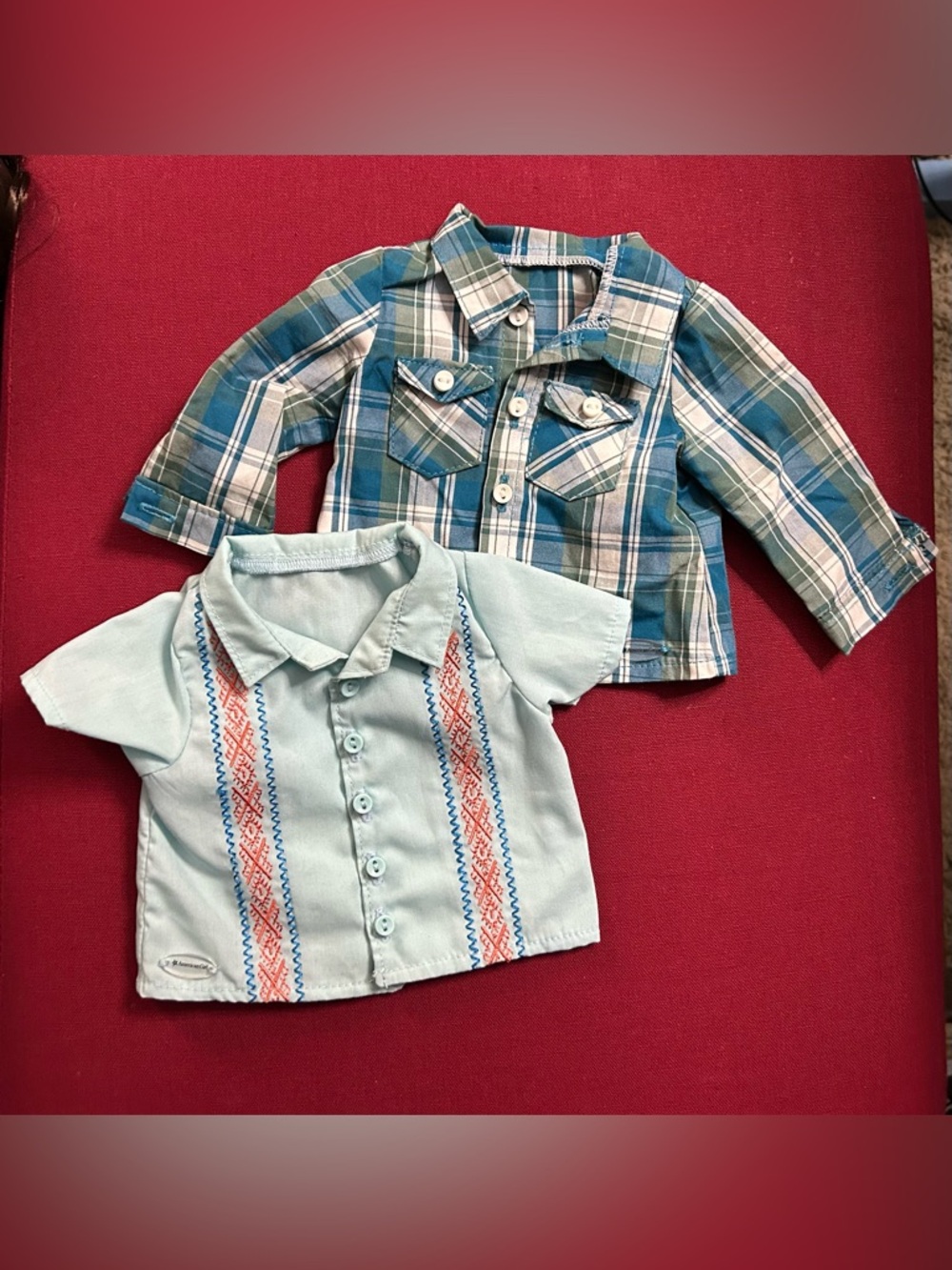 18” American Girl Doll Clothing - Logan’s Flannel and Fun in the Sun Lounge Tee.